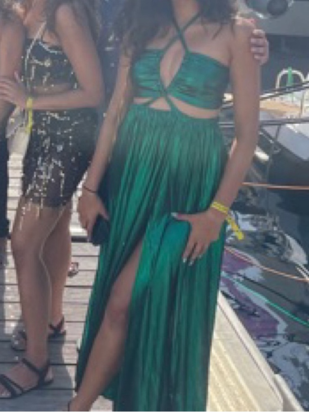 12th Tribe Amelie Emerald Metallic Halter Maxi Dress Size S - Picture 4 of 4
